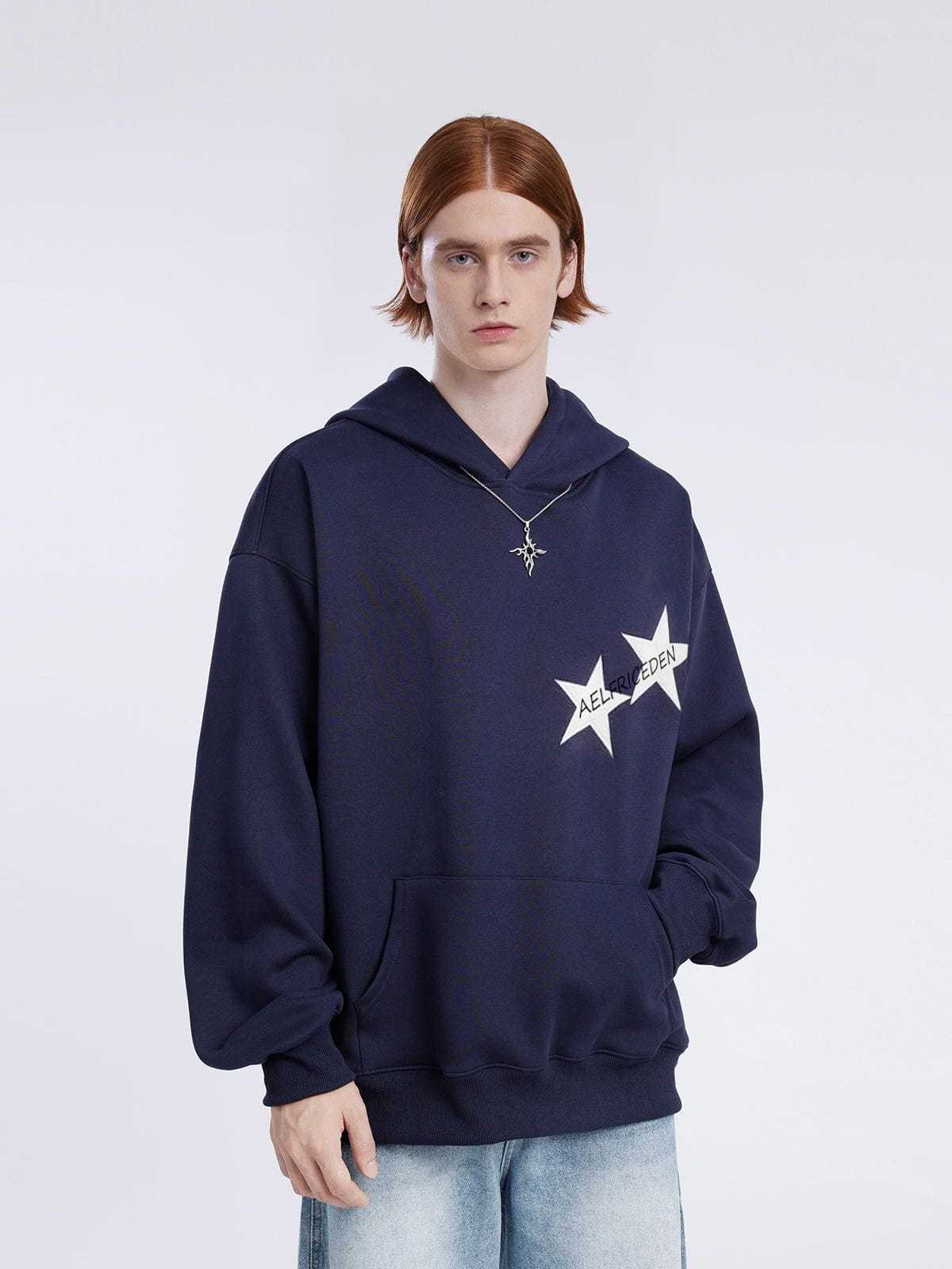Aelfric Eden Star Print Color Contrast Hoodie-IYAMIUIO