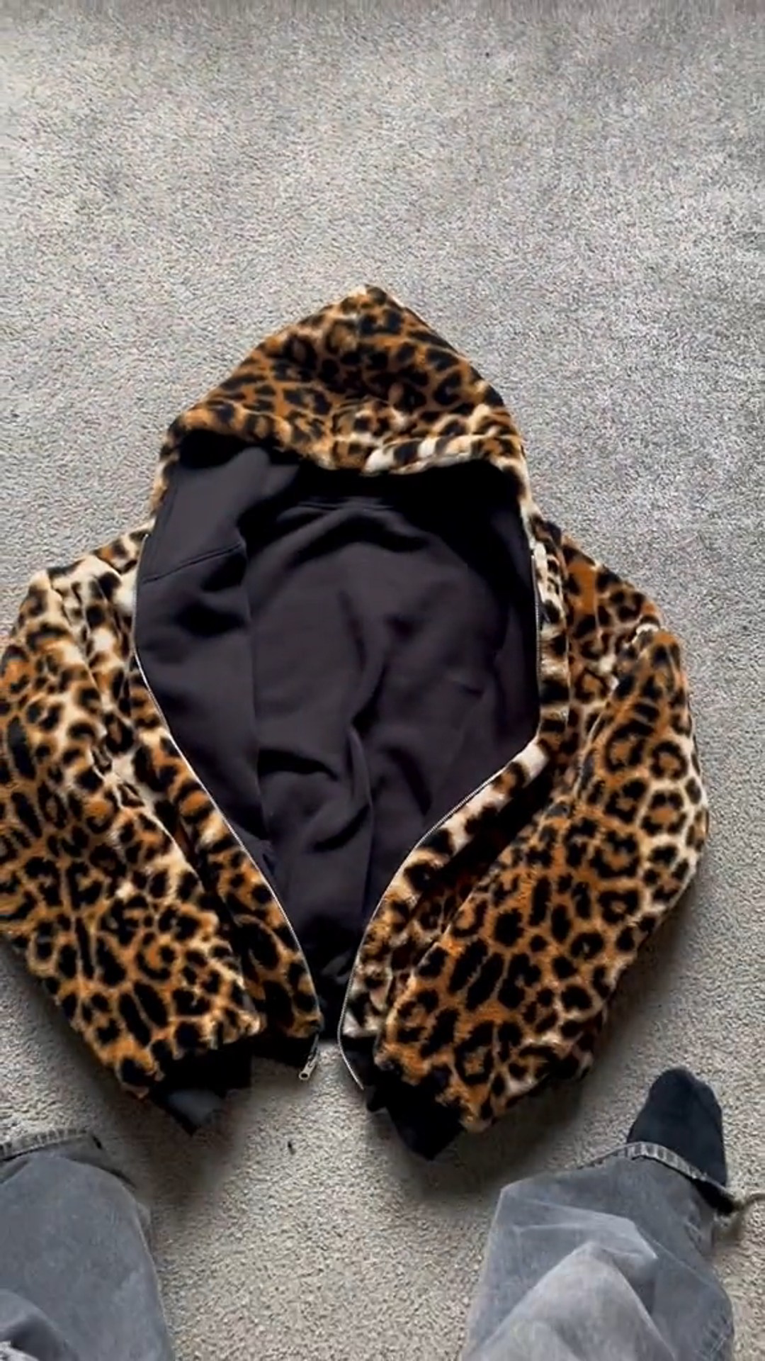 Reversible Leopard Print Zip Sweatshirt-IYAMIUIO
