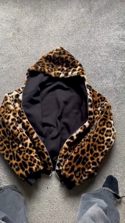 Reversible Leopard Print Zip Sweatshirt-IYAMIUIO