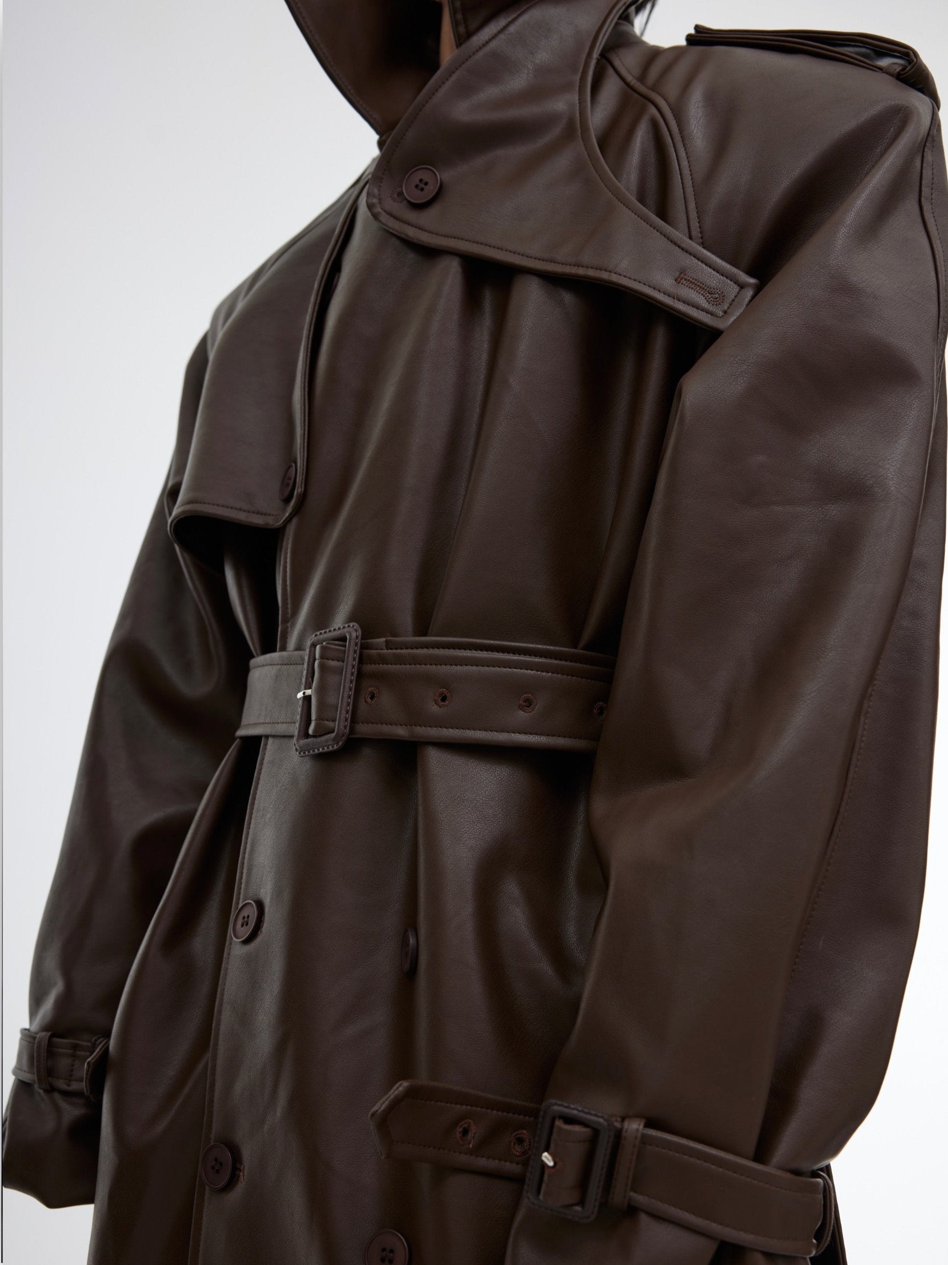 【23s October.】Deconstructed Silhouette PU Leather Coat-IYAMIUIO