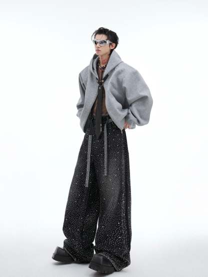 【24s Oct.】Rhinestone Detachable Tie Design Hoodie-IYAMIUIO