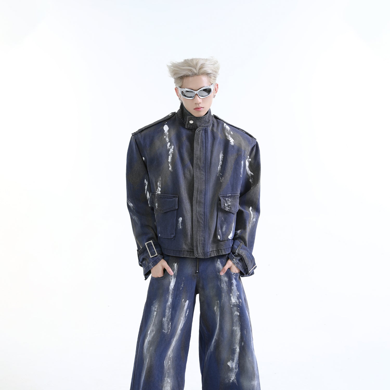 【24s Aug.】Distressed Dirty Dyed Painted Jacket Jeans Shorts Suit-IYAMIUIO