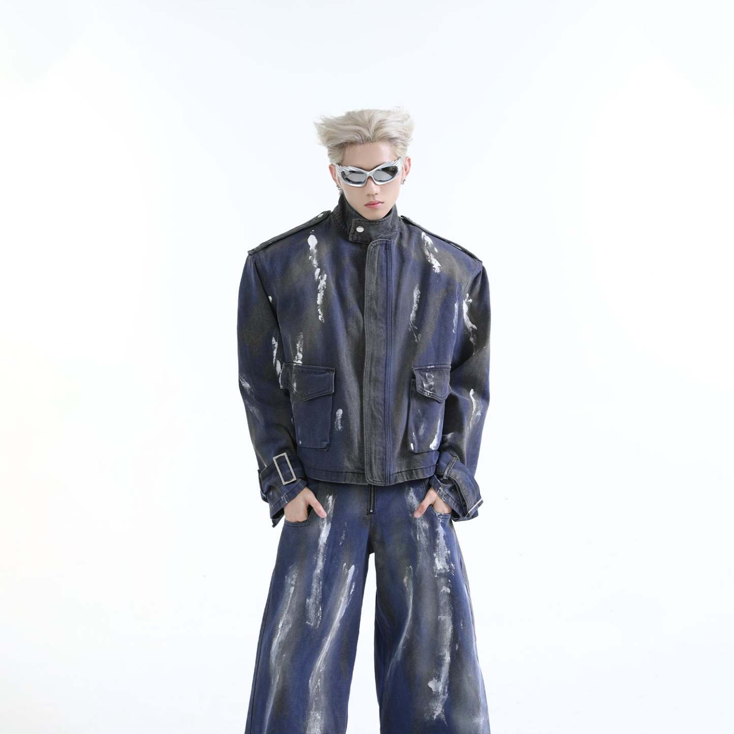 【24s Aug.】Distressed Dirty Dyed Painted Jacket Jeans Shorts Suit-IYAMIUIO