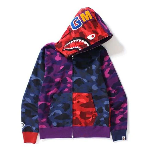 A Bathing Ape Shark Camo Full Zip Hoodie 'Purple Blue Red' 1H20-115-012