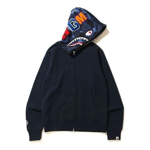 A Bathing Ape Shark Camo Hood Full Zip Hoodie 'Black Navy' 1G20-115-010