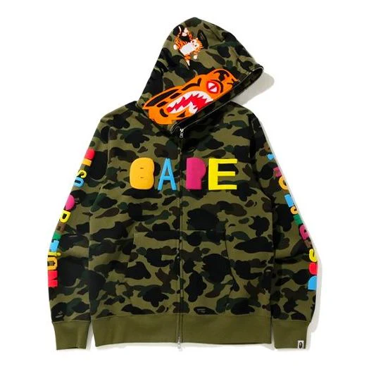 A Bathing Ape x READYMADE Shark Camo Full Zip Hoodie 'Olive Green' 1H23-115-905