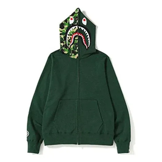 A Bathing Ape Shark Camo Full Zip Hoodie 'Forest Green' BAPE-SS19-4