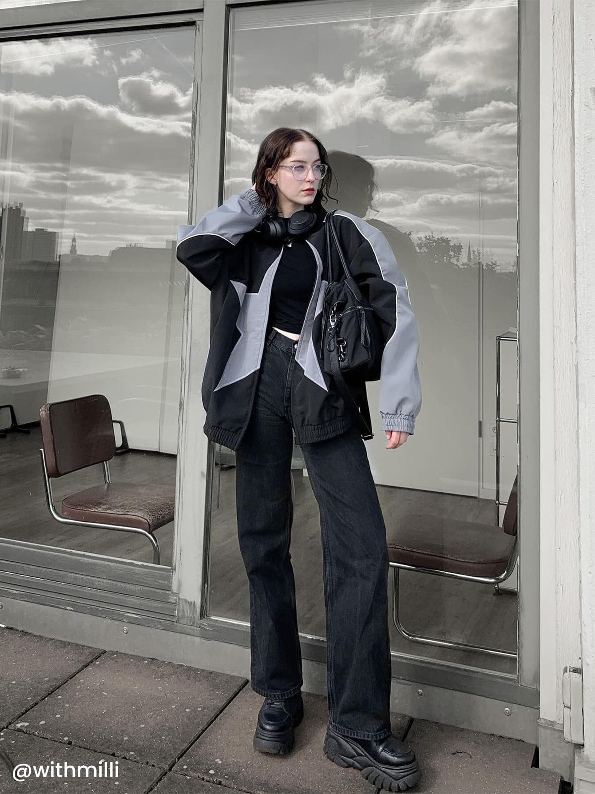 Aelfric Eden Reflective Stripe Star Zipper Jacket-IYAMIUIO