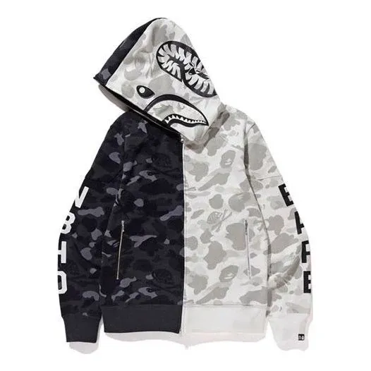A Bathing Ape x Neighborhood Shark Camo Full Zip Hoodie 'Grey' 1E73-115-941