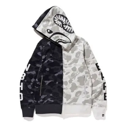 A Bathing Ape x Neighborhood Shark Camo Full Zip Hoodie 'Grey' 1E73-115-941
