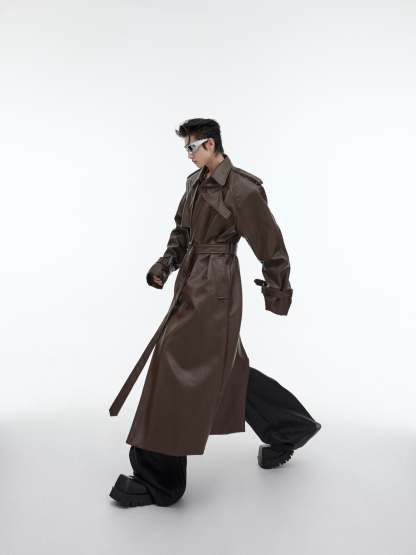 【23s October.】Deconstructed Silhouette PU Leather Coat-IYAMIUIO