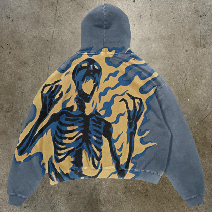 Skull Hell Fire Print Long Sleeve Hoodies-IYAMIUIO