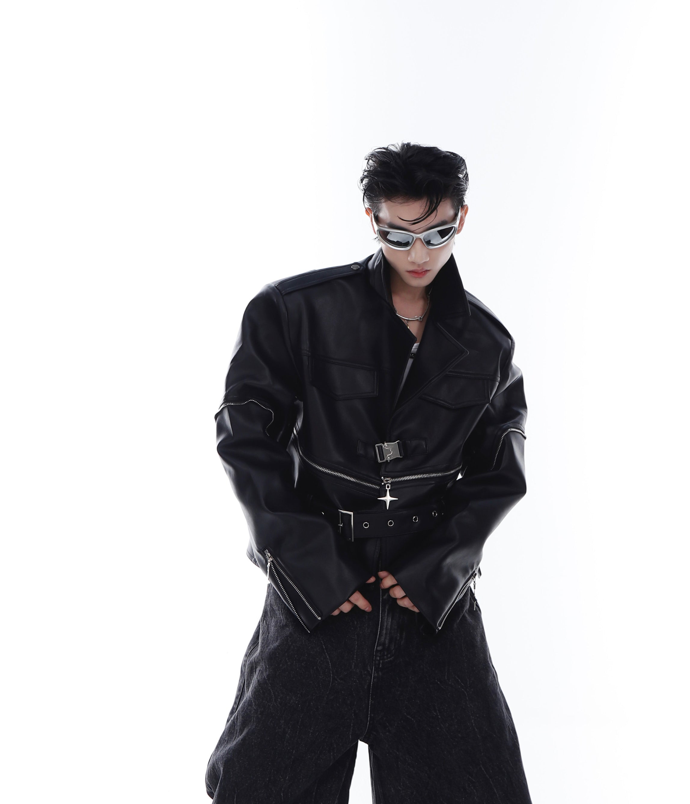 【23s Feb.】Zipped Surround PU Leather Jacket-IYAMIUIO