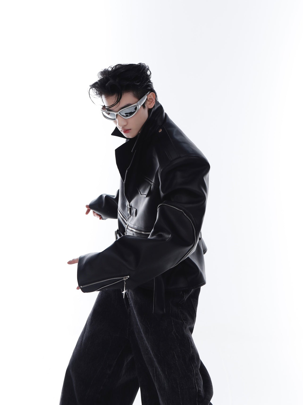 【23s Feb.】Zipped Surround PU Leather Jacket-IYAMIUIO