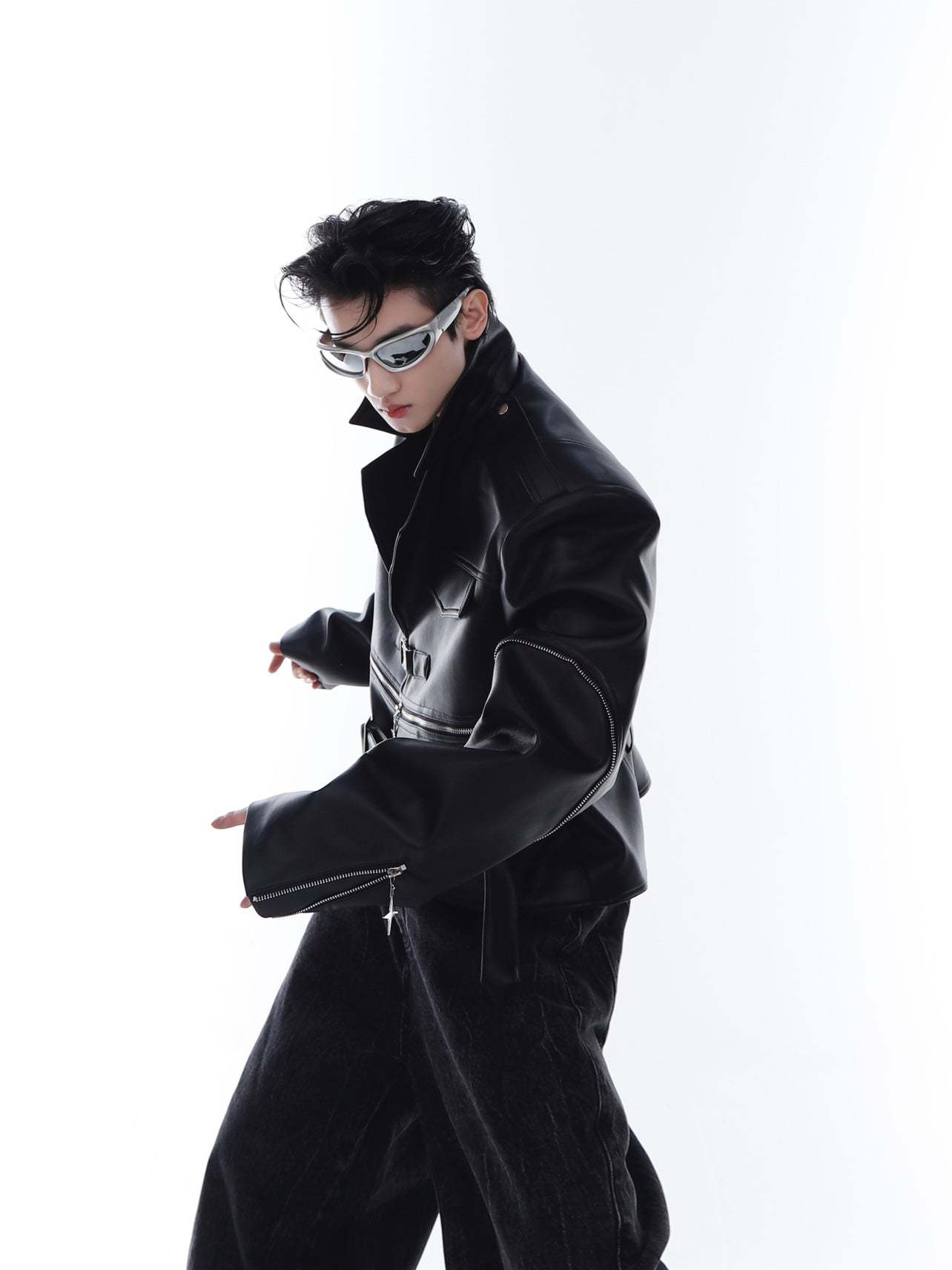 【23s Feb.】Zipped Surround PU Leather Jacket-IYAMIUIO