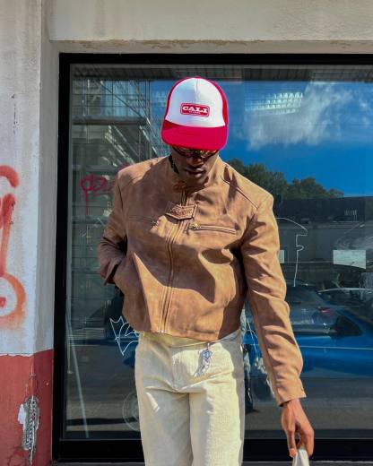 【23s August.】Brown Shoulder Pad Leather Jacket-IYAMIUIO