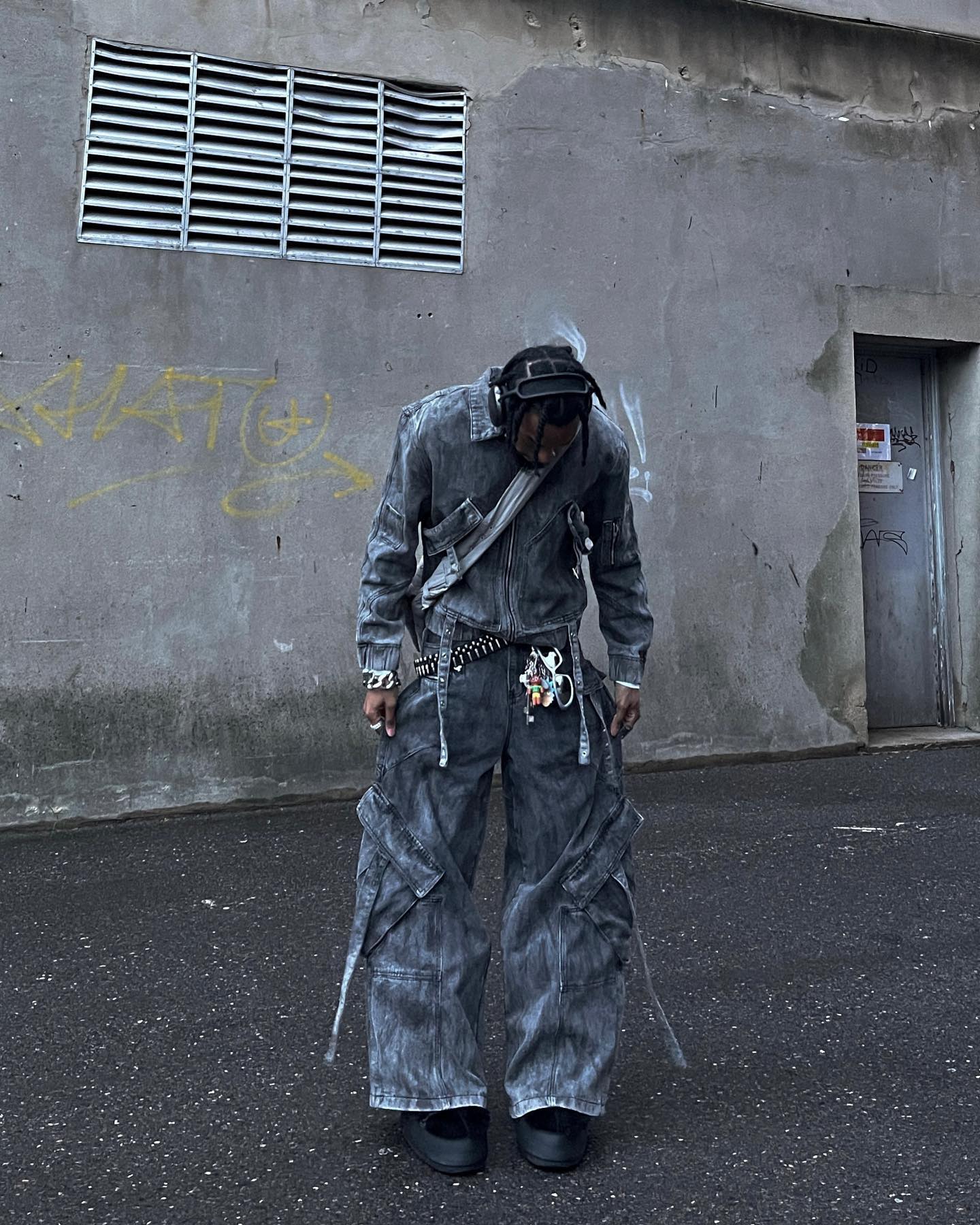 【23s September.】Vintage Denim Jacket  Baggy Cargo Pants Set