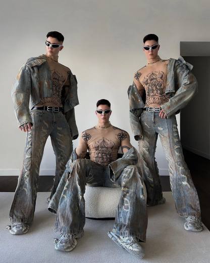 【23s August.】Distressed Denim Jacket Ripped Jeans-IYAMIUIO