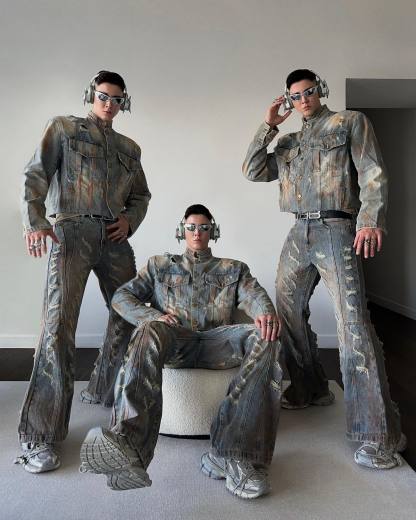 【23s August.】Distressed Denim Jacket Ripped Jeans-IYAMIUIO