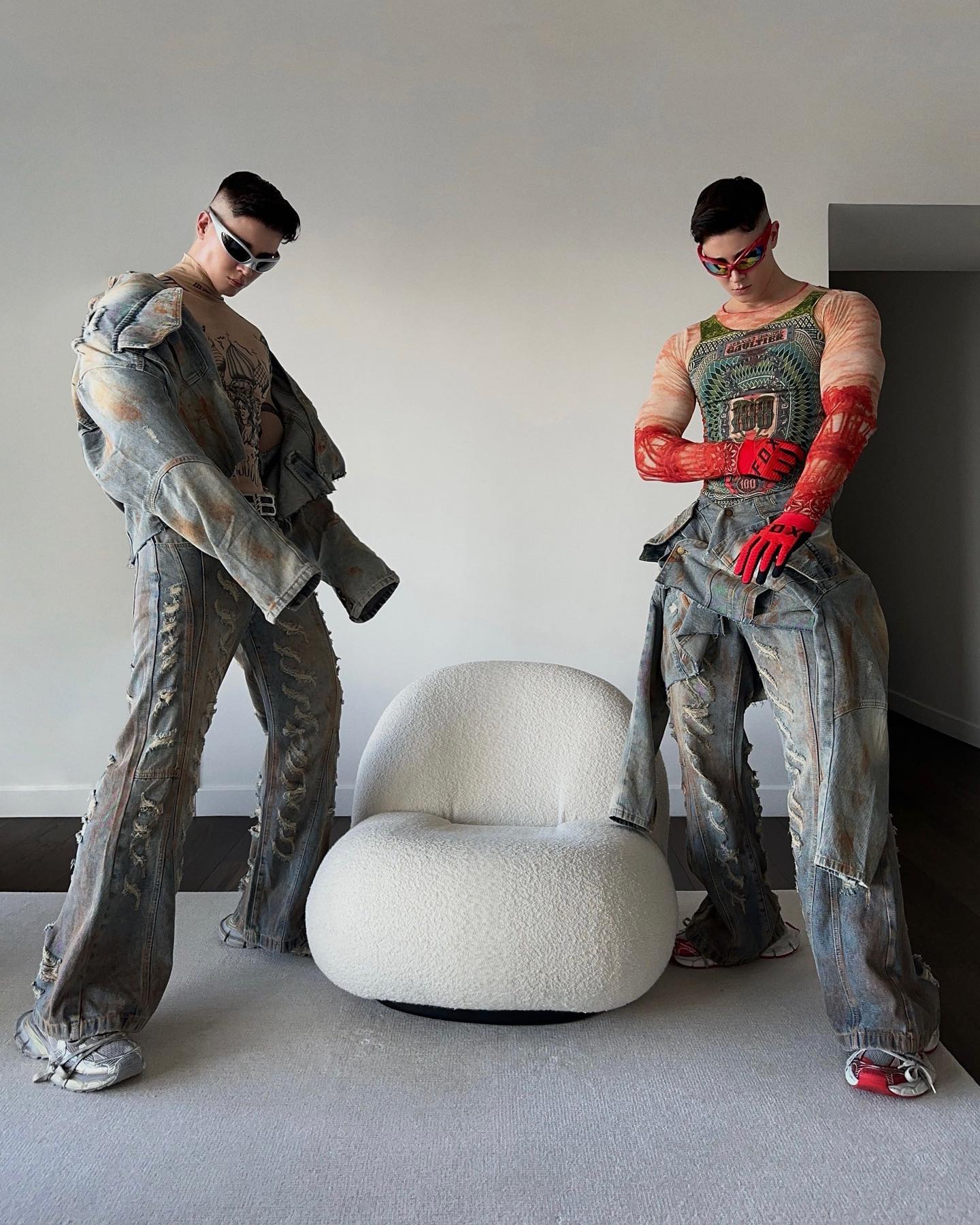 【23s August.】Distressed Denim Jacket Ripped Jeans-IYAMIUIO