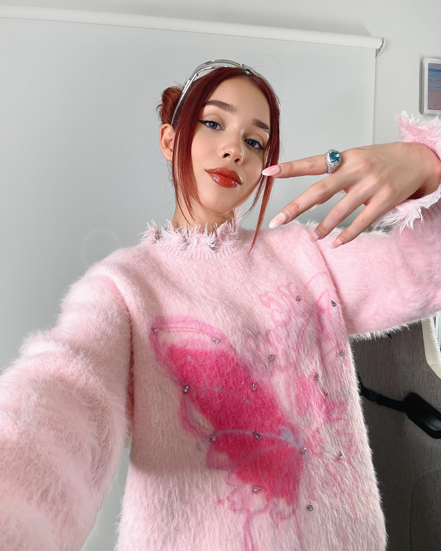 【23s December.】Butterfly Rhinestone Distressed Loose Sweater-IYAMIUIO