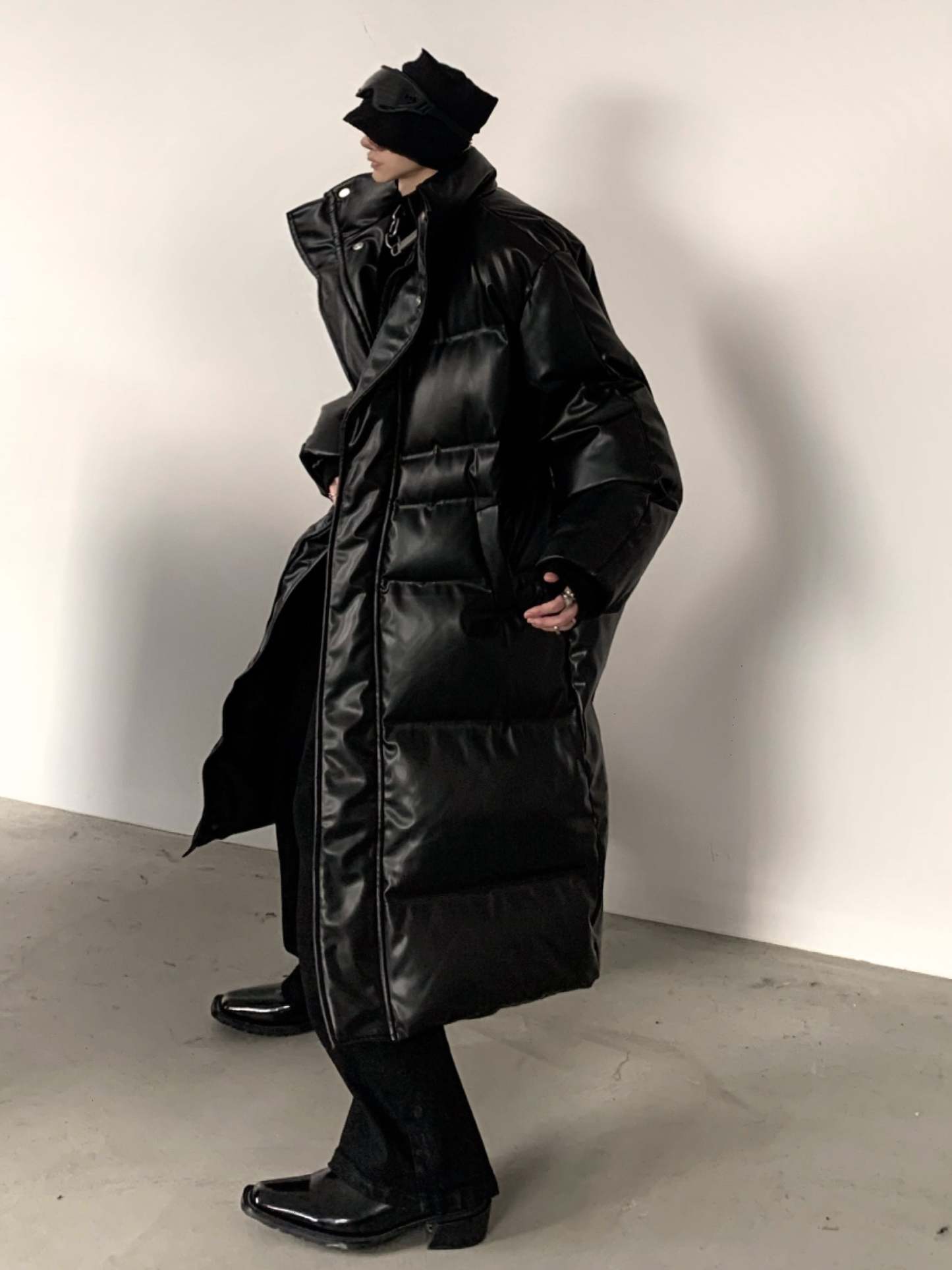 【23s December.】PU Leather Black Mid-length Coat-IYAMIUIO