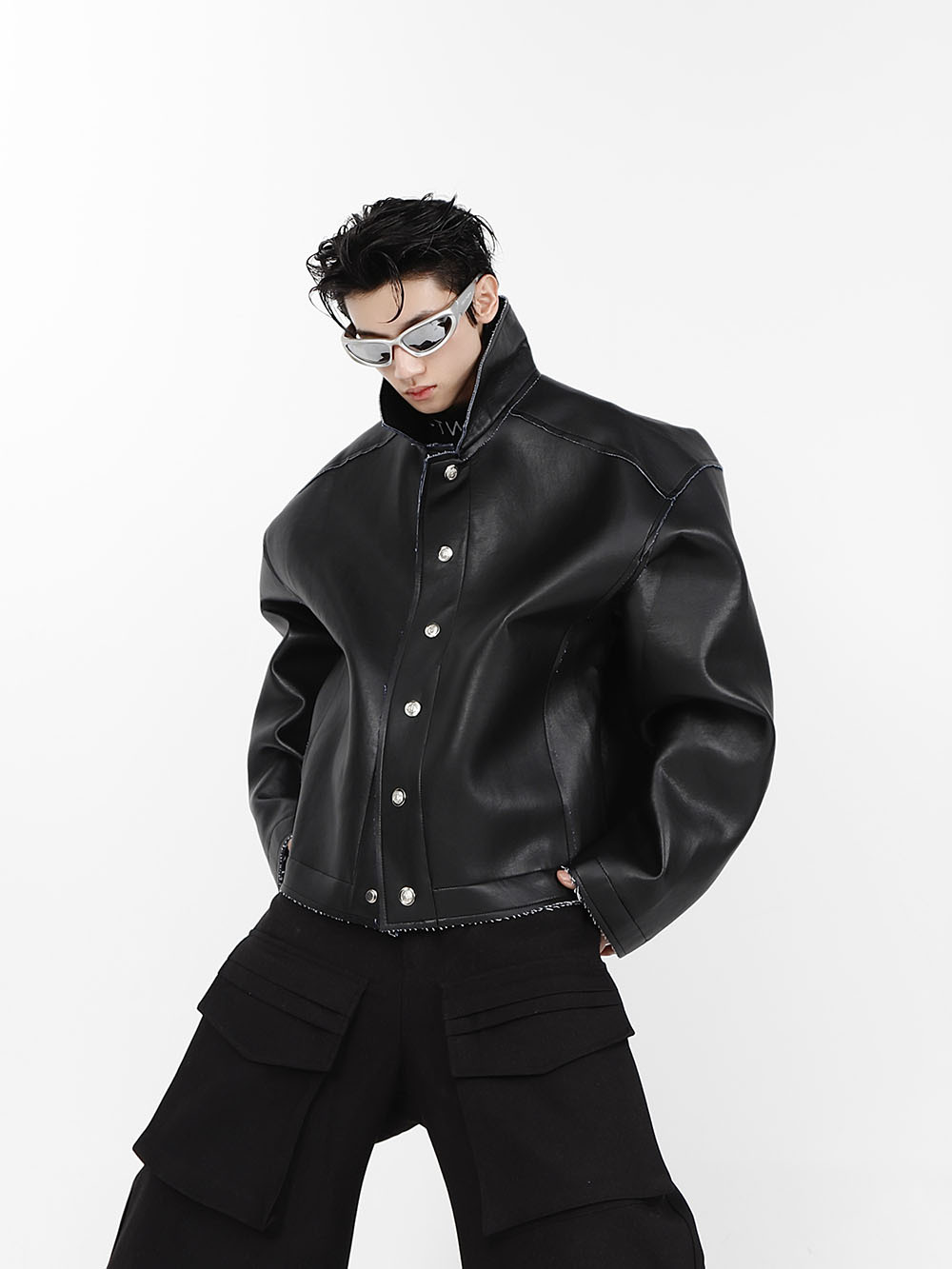 Reversible Leather Denim Jacket-IYAMIUIO