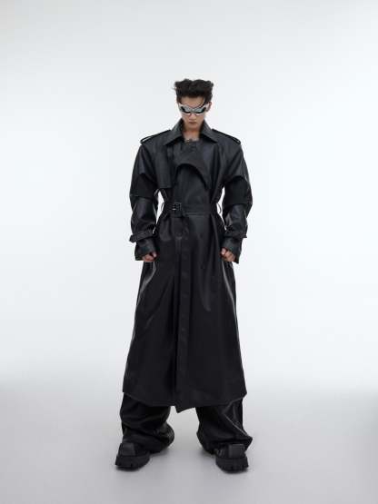 【23s October.】Deconstructed Silhouette PU Leather Coat-IYAMIUIO