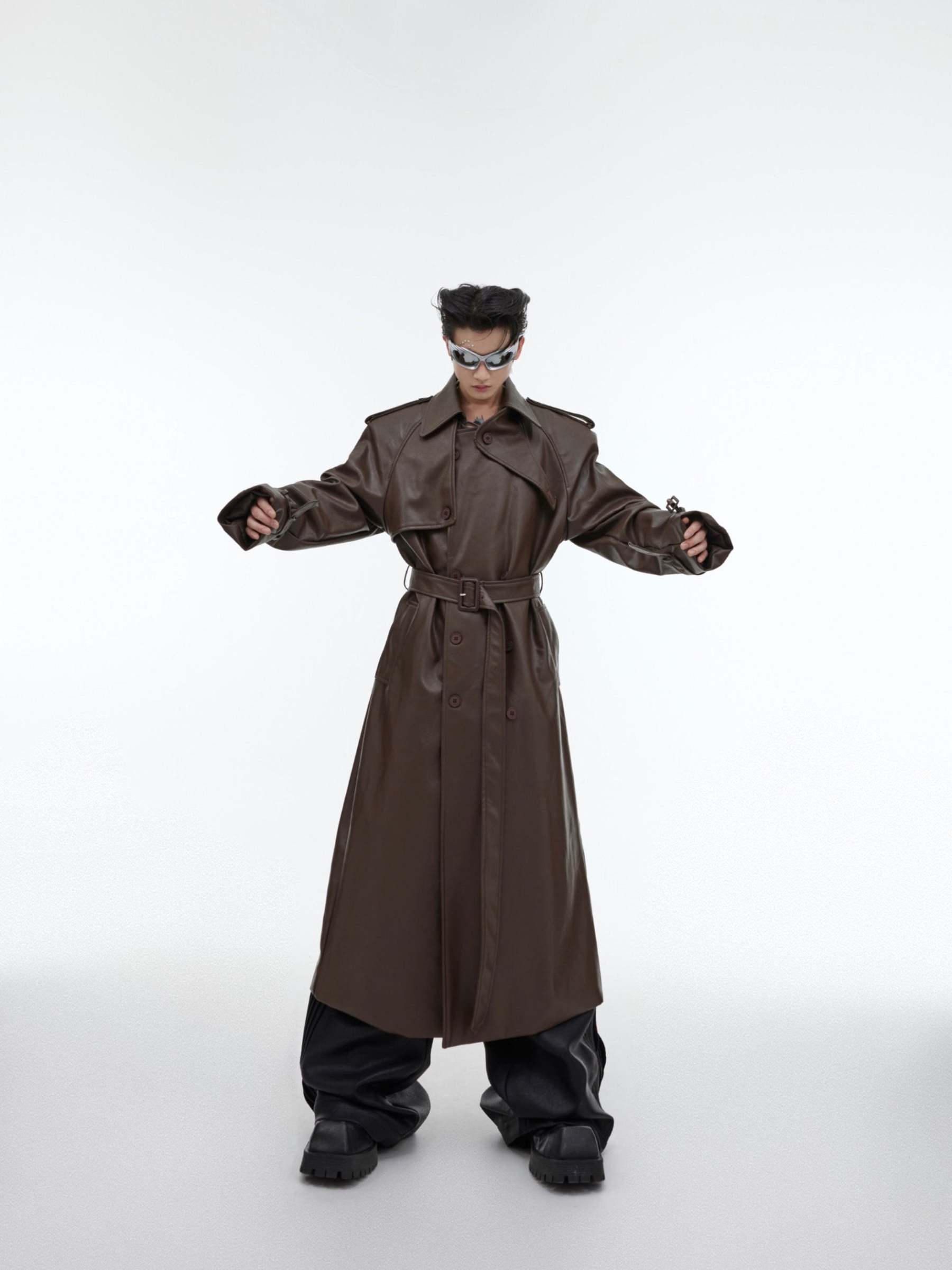 【23s October.】Deconstructed Silhouette PU Leather Coat-IYAMIUIO