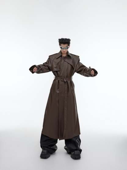 【23s October.】Deconstructed Silhouette PU Leather Coat-IYAMIUIO