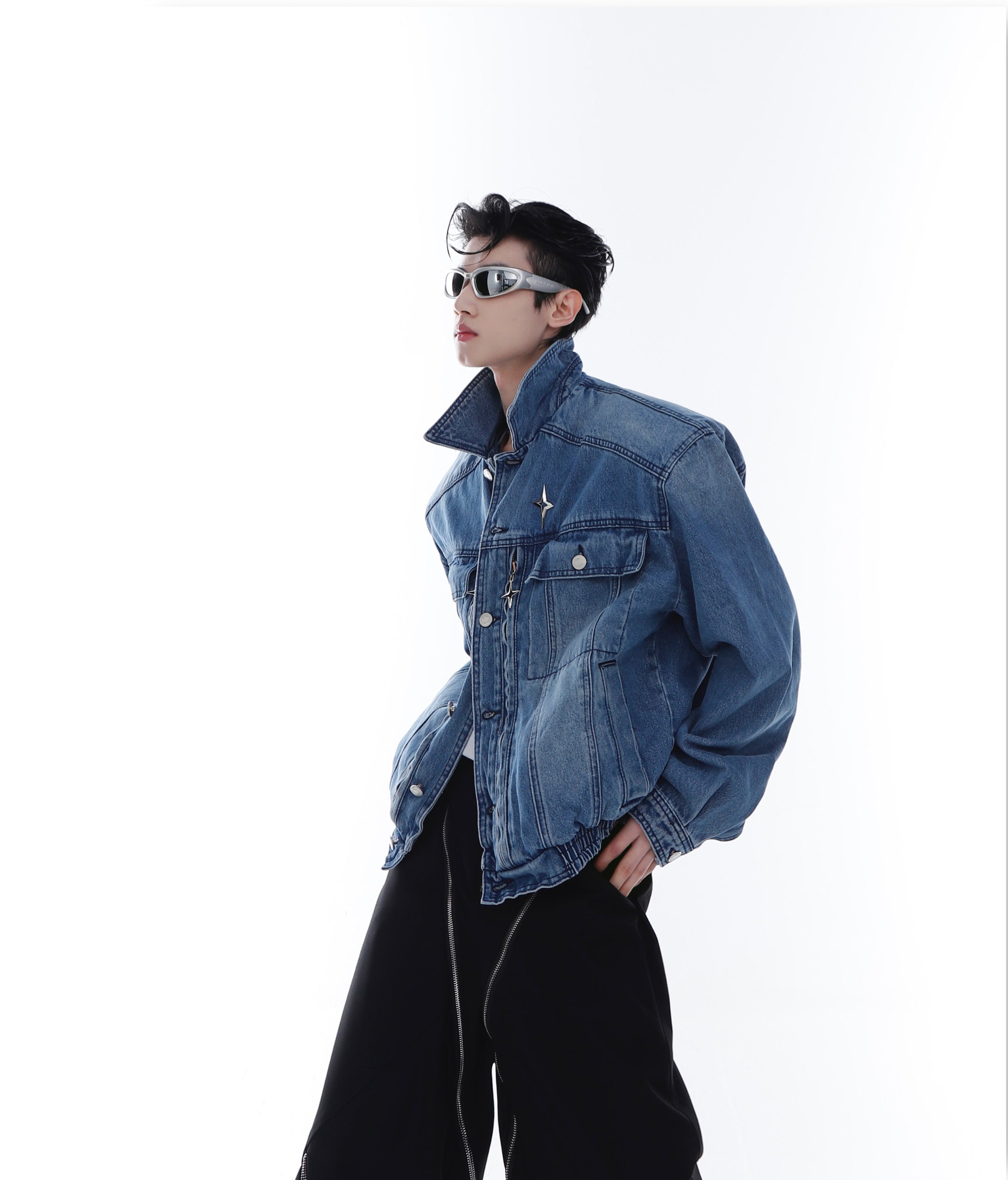 【23s Feb.】High Shoulder Cropped Denim Jacket-IYAMIUIO
