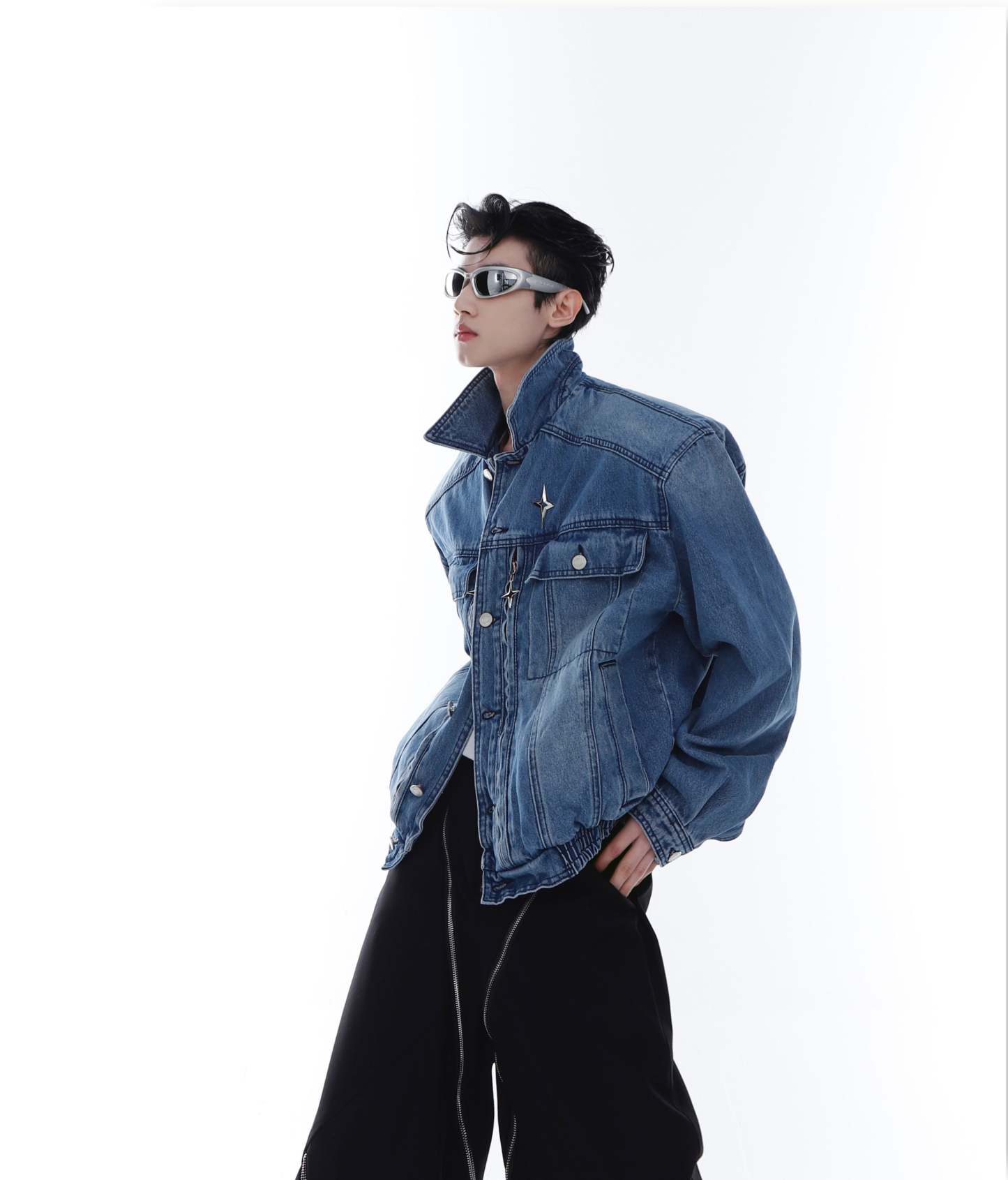【23s Feb.】High Shoulder Cropped Denim Jacket-IYAMIUIO