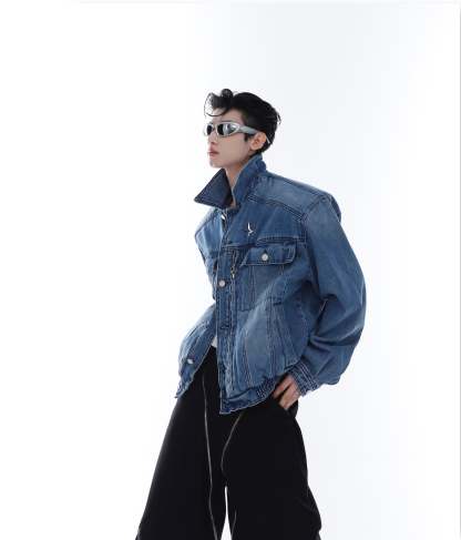 【23s Feb.】High Shoulder Cropped Denim Jacket-IYAMIUIO