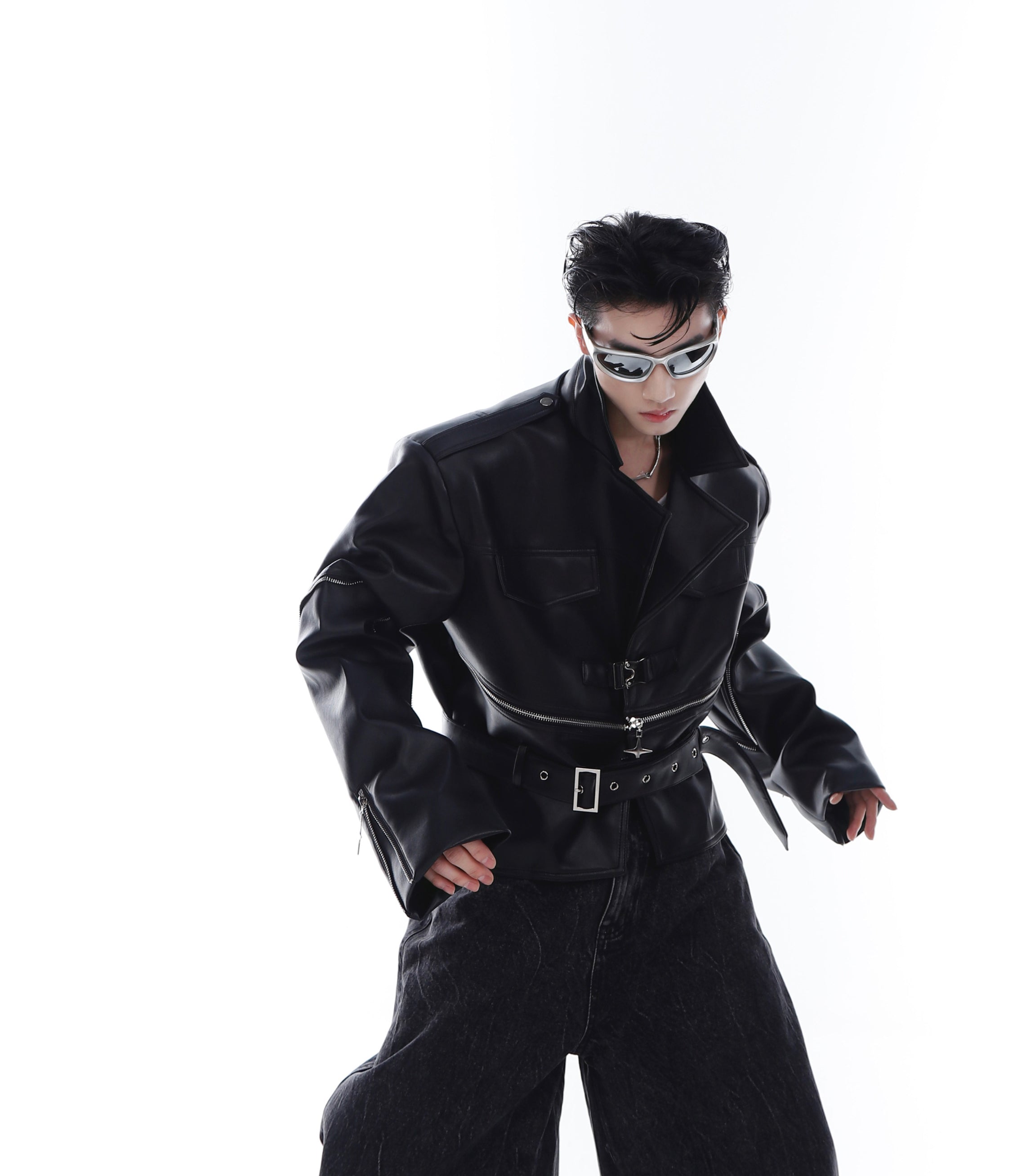 【23s Feb.】Zipped Surround PU Leather Jacket-IYAMIUIO