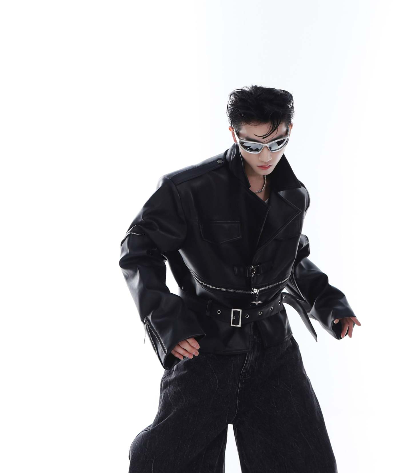 【23s Feb.】Zipped Surround PU Leather Jacket-IYAMIUIO