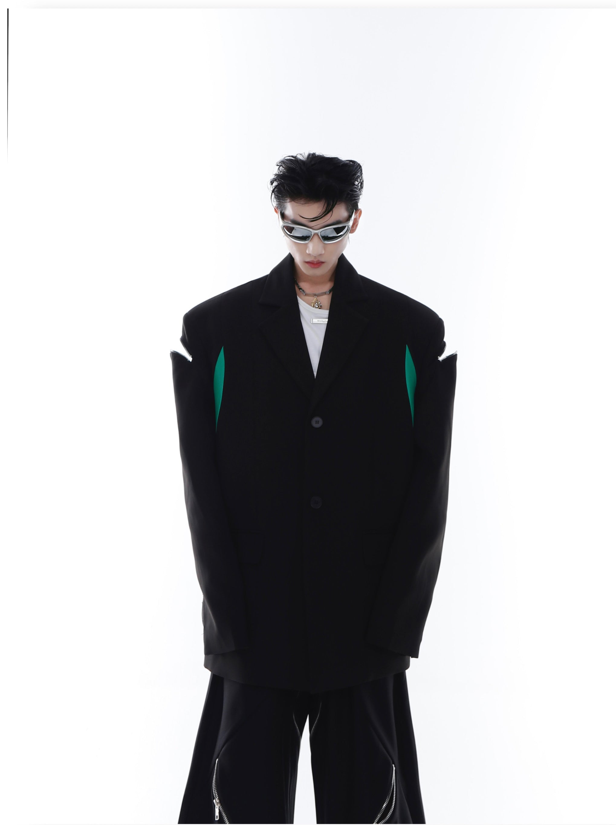 【23s Feb.】Zipper Black and Green Jacket-IYAMIUIO