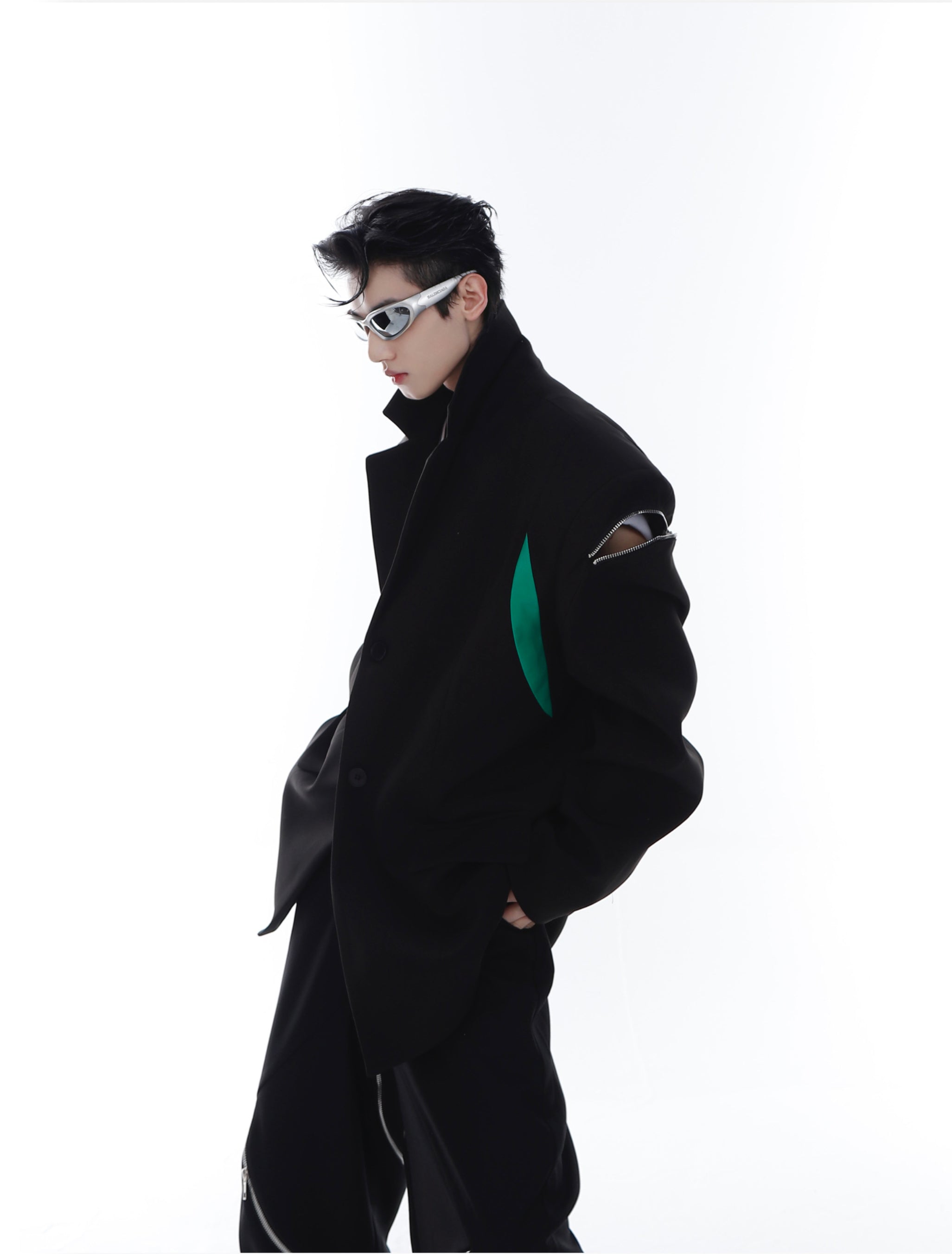【23s Feb.】Zipper Black and Green Jacket-IYAMIUIO