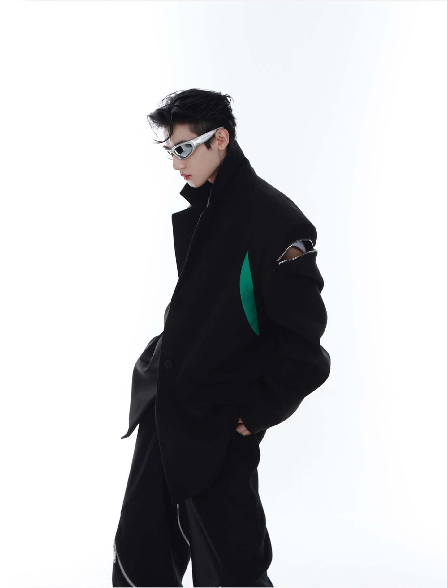 【23s Feb.】Zipper Black and Green Jacket-IYAMIUIO