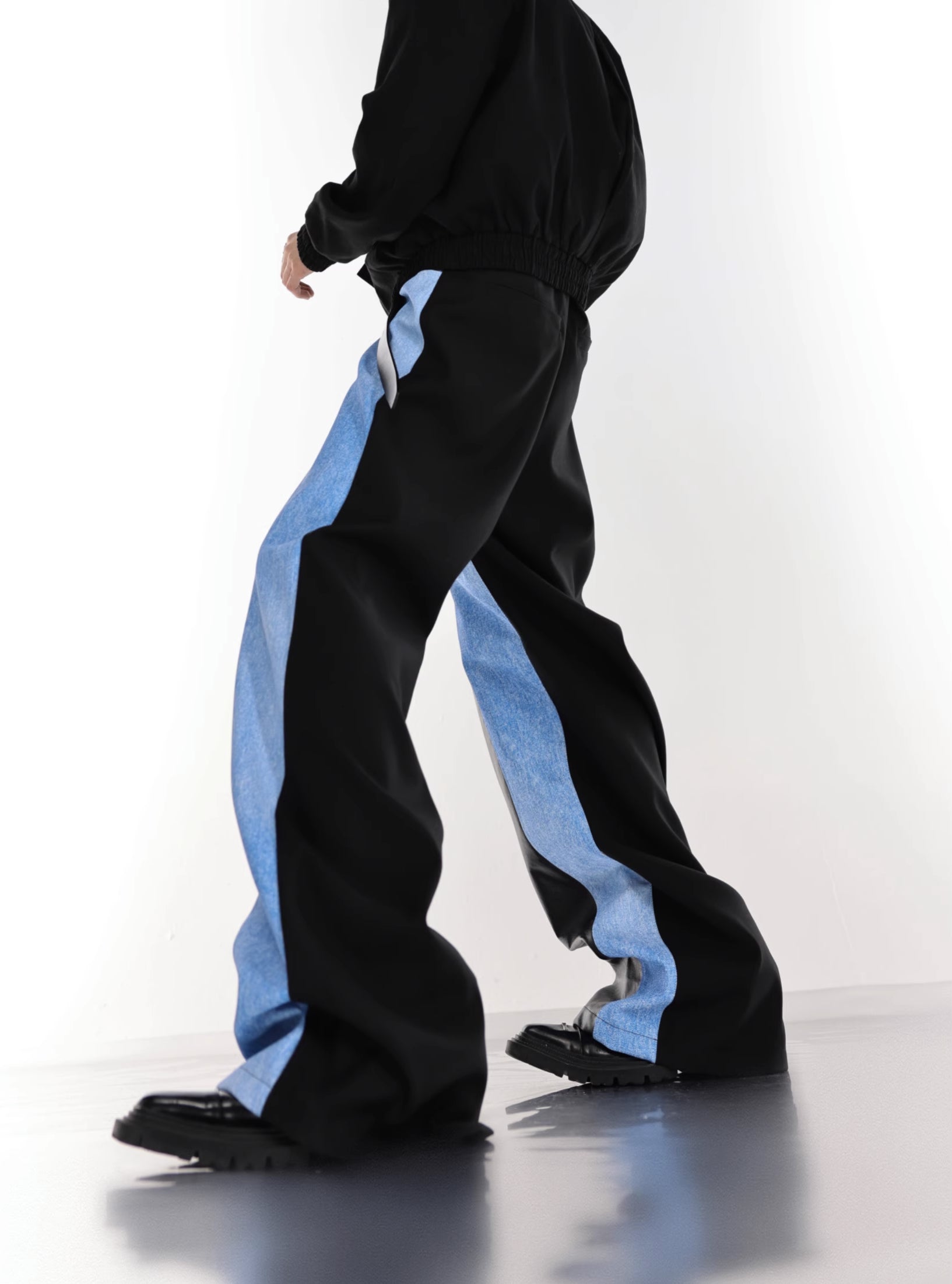 【23s July.】PU Leather Blue Black Trousers-IYAMIUIO