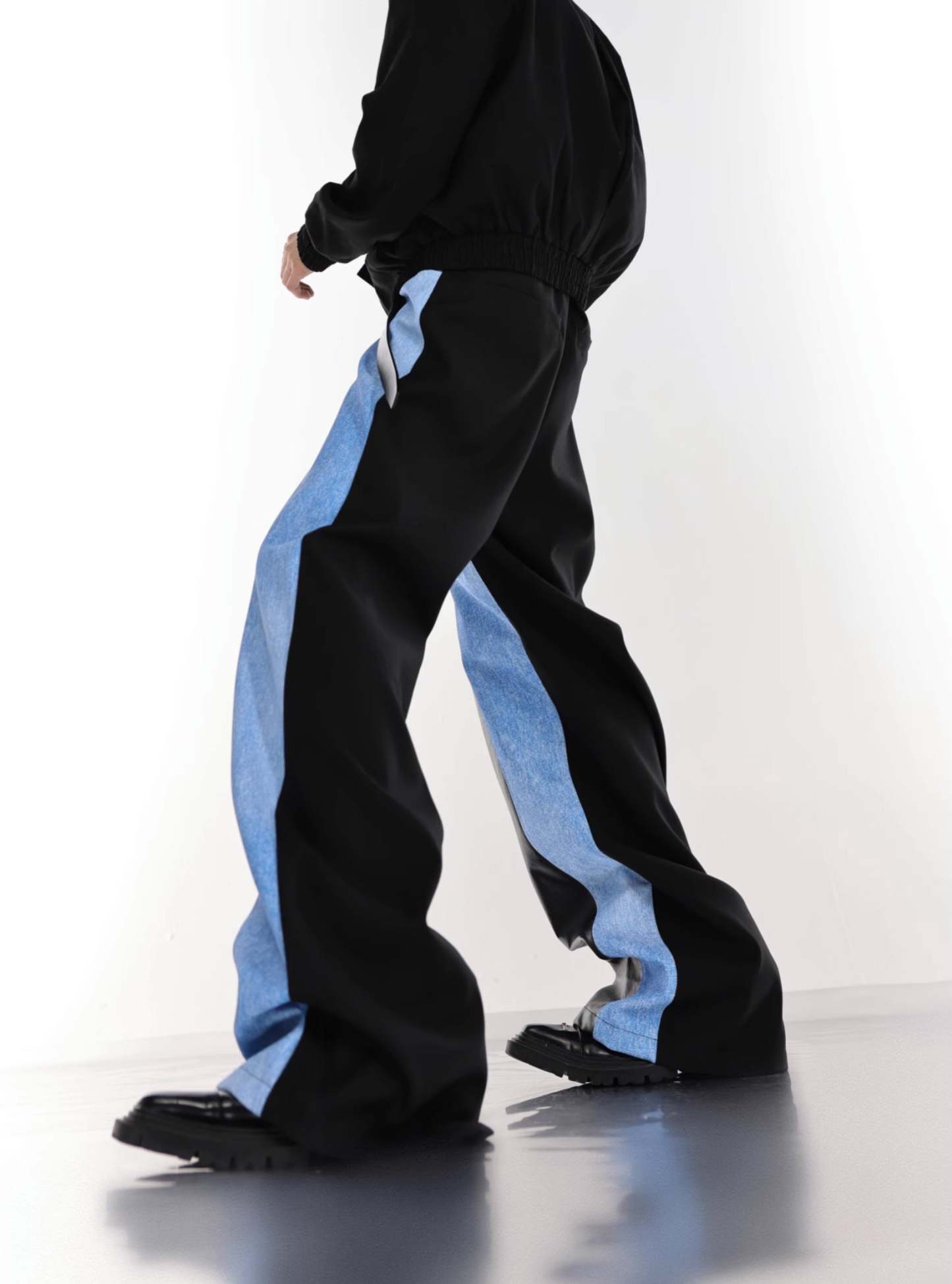 【23s July.】PU Leather Blue Black Trousers-IYAMIUIO