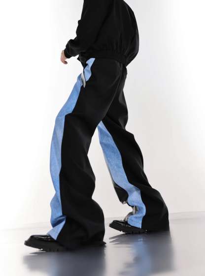 【23s July.】PU Leather Blue Black Trousers-IYAMIUIO