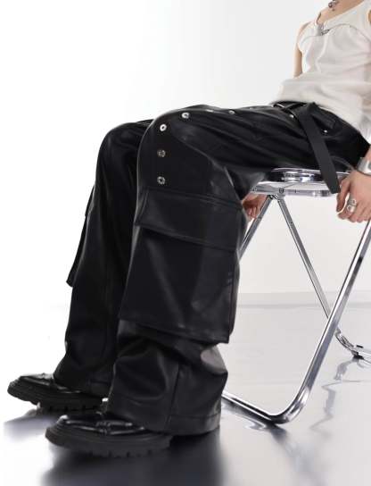 【23s July.】Large Pocket Studded Leather Pants-IYAMIUIO