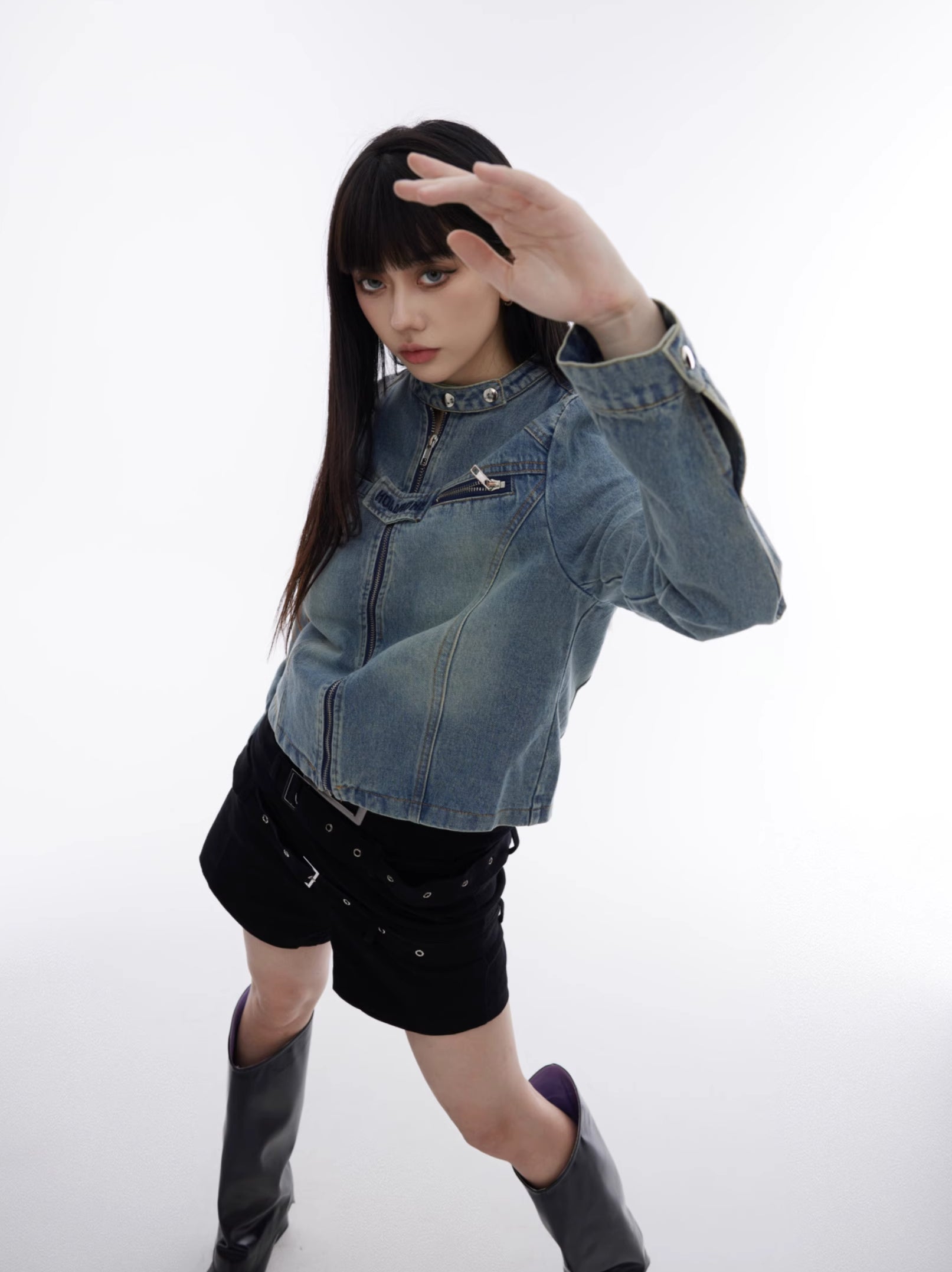 【23s August.】Embroidered Washed Denim Jacket-IYAMIUIO