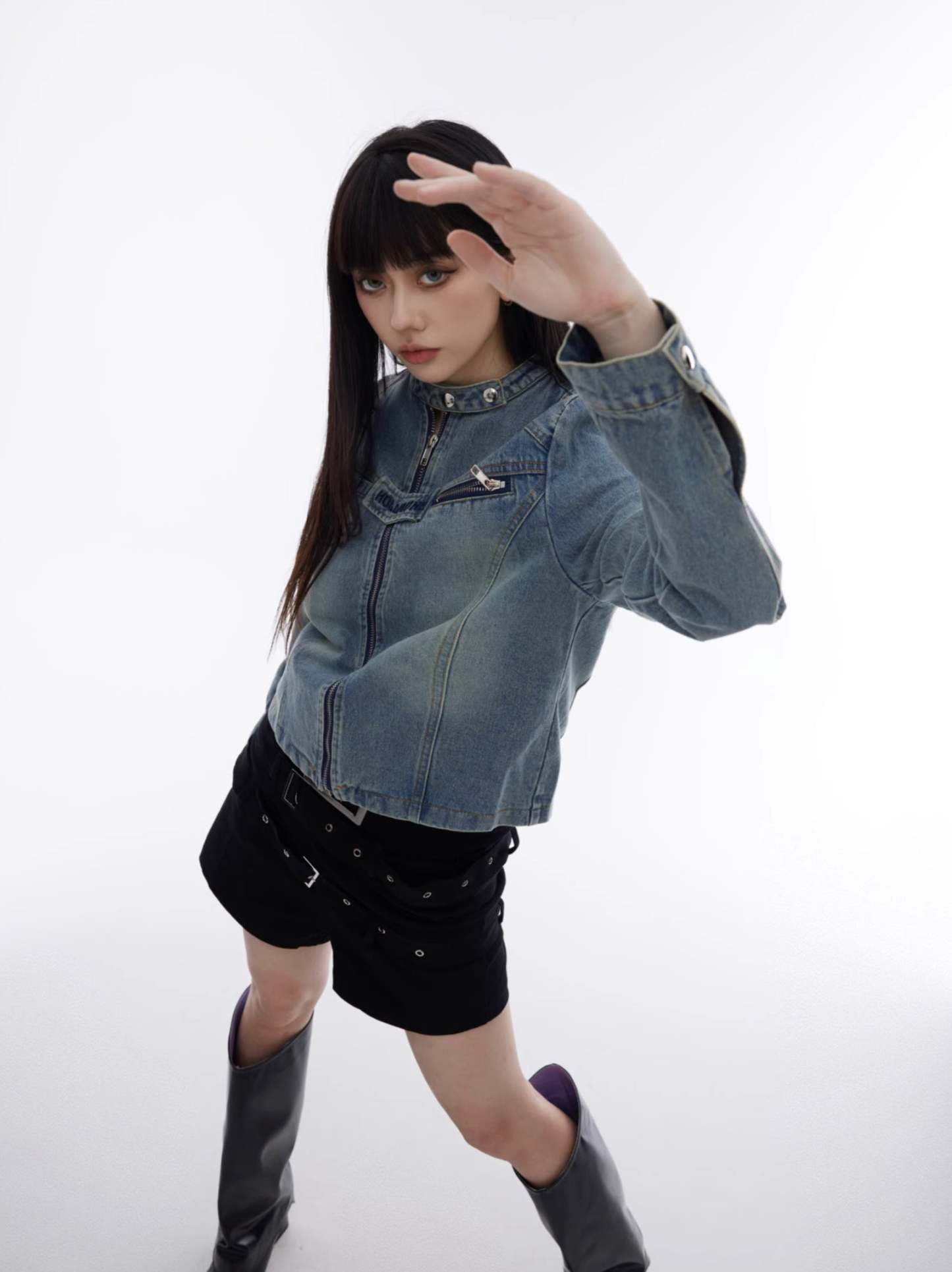 【23s August.】Embroidered Washed Denim Jacket-IYAMIUIO