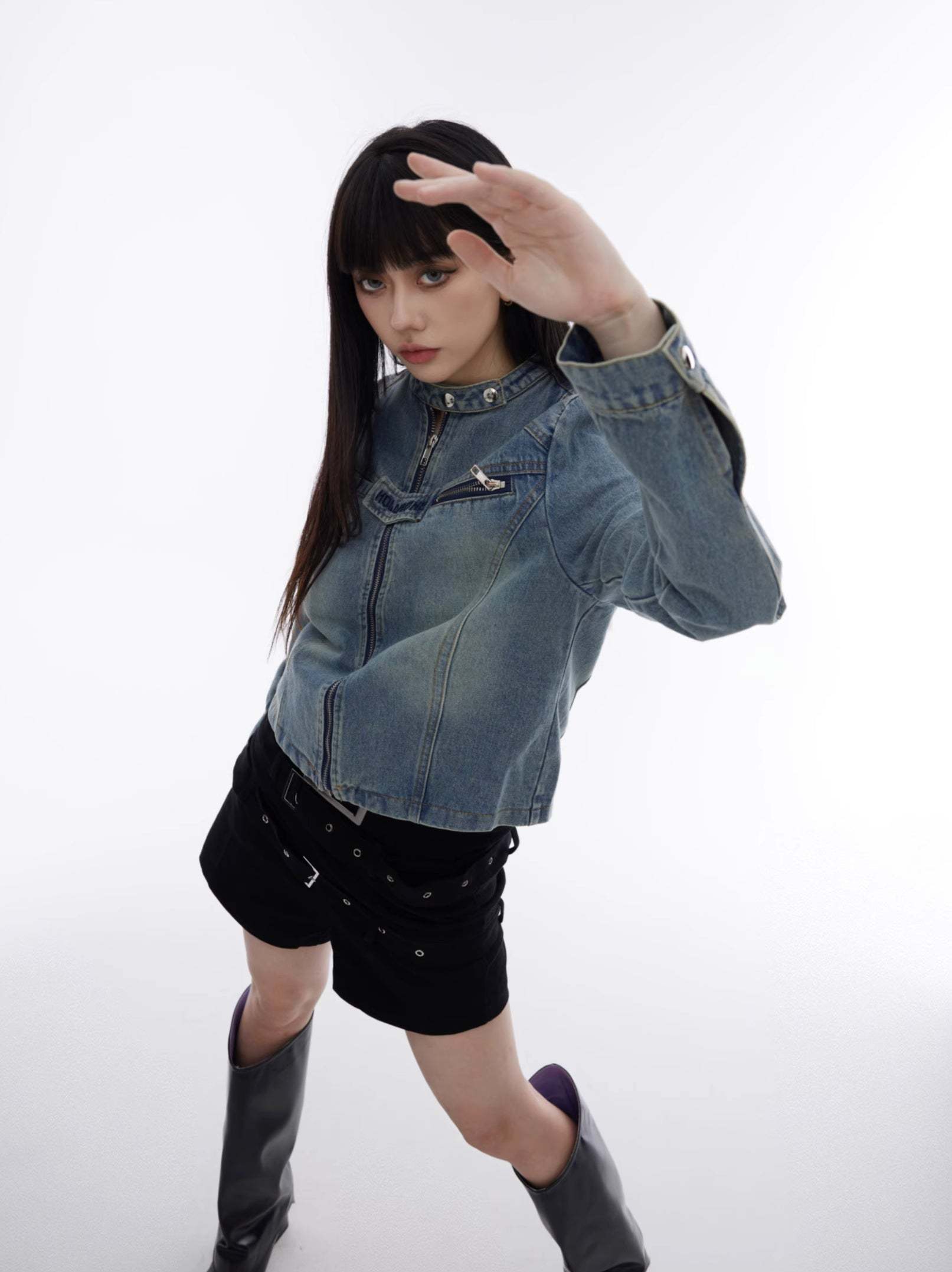 【23s August.】Embroidered Washed Denim Jacket-IYAMIUIO