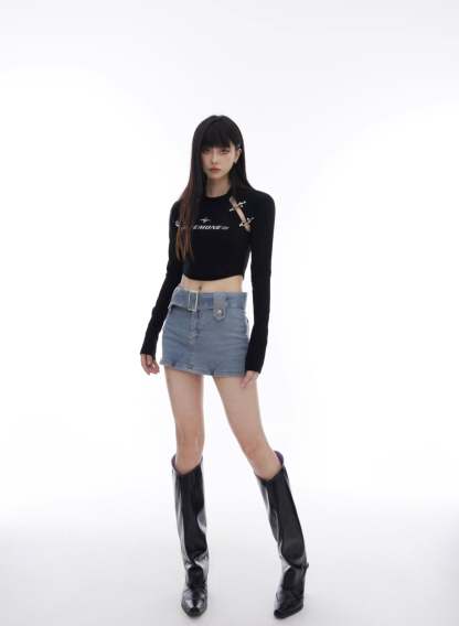 【23s August.】Airplane Buckle Hollow Tops-IYAMIUIO