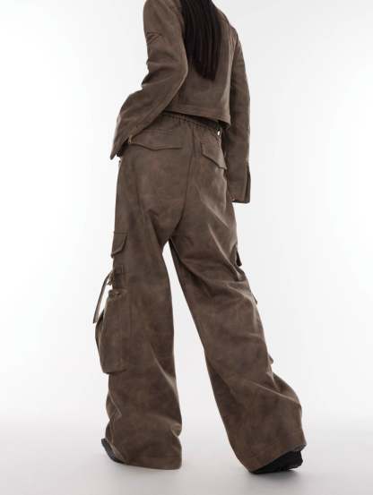 【23s August.】Large Pocket Cargo PU Leather Pants-IYAMIUIO