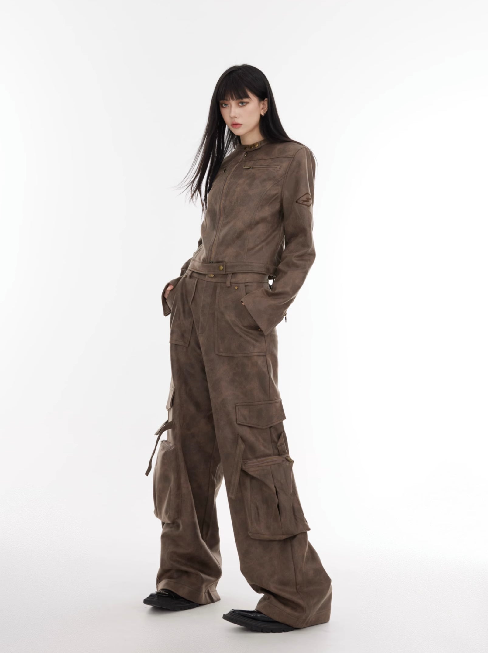 【23s August.】Large Pocket Cargo PU Leather Pants-IYAMIUIO