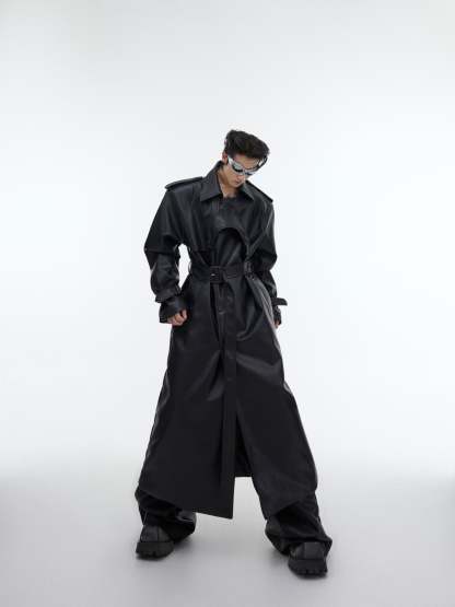 【23s October.】Deconstructed Silhouette PU Leather Coat-IYAMIUIO