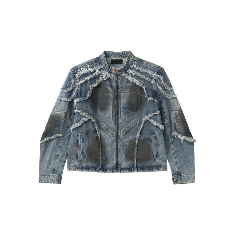【24s Aug.】Washed Denim Jacket with Shoulder Pads-IYAMIUIO
